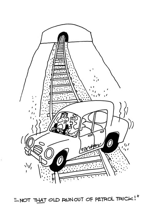 '...not THAT old run-out-of-petrol trick!'