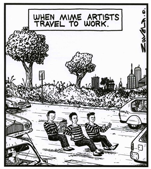 When mime artists travel to work.