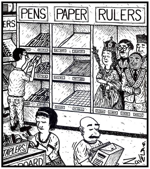 Pens Paper Rulers ( The 'Rulers' are the leaders of Countries ).