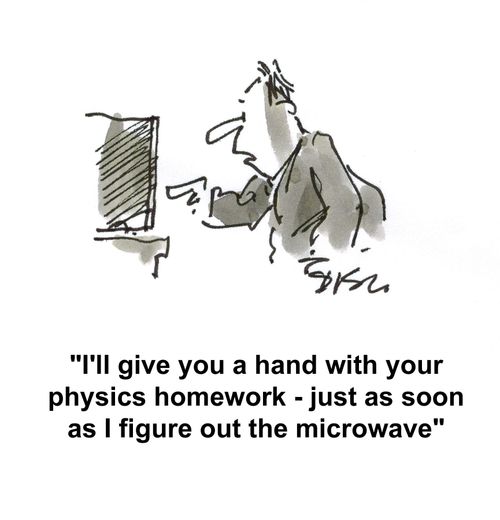 Father struggling with the microwave