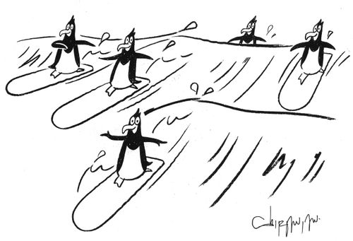 Penguins surfing