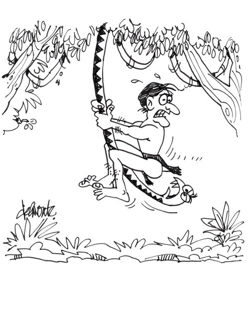 Tarzan swings on a vine but the vine is a snake.