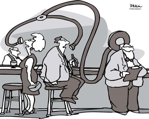 People talking through a stethoscope.