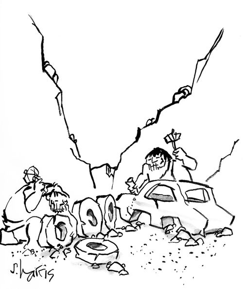 Cavemen Making Wheels and Car.