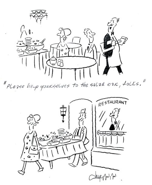 'Please help yourselves to the salad bar, folks.'