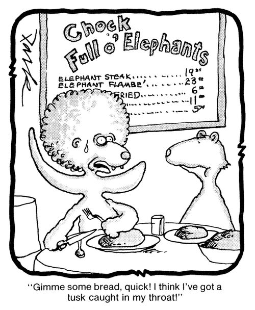 'Gimme some bread, quick! I think I've got a tusk caught in my throat!'