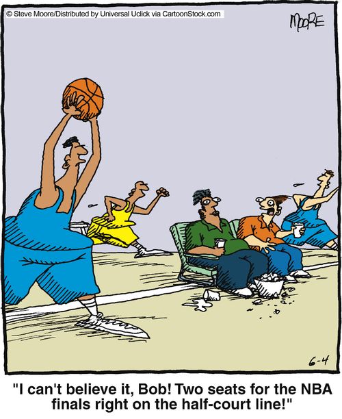 'I can't believe it, Bob Two seats for the NBA finals right on the half-court line!'