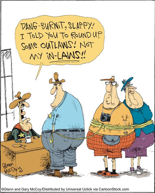 'Dang-burnit, Slappy! I told you to round up some outlaws! Not my in-laws!!'
