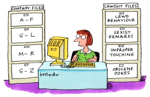 Secretary with revealing filing cabinets.