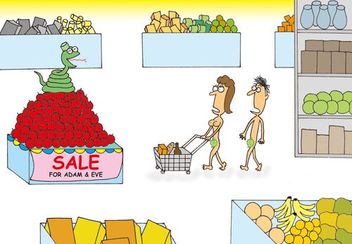 Adam & Eve doing their groceries.