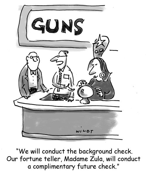 'We will conduct the background check. Our fortune, Madame Zula, will conduct  a complimentary future check.' 