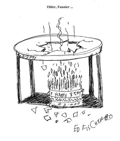 Happy 85th Birthday: Birthday cake is too heavy for the table.