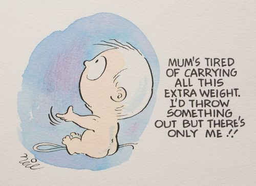 'Mum's tired of carrying all this extra weight. I'd throw something out but there's only me!!'