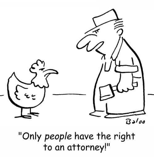 'Only PEOPLE have the right to an attorney!'