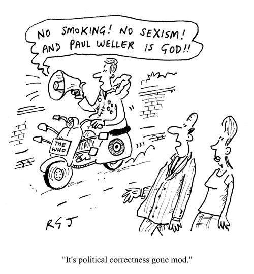 Mod riding by on motorbike calling out statements - 'It's political correctness gone mod.'