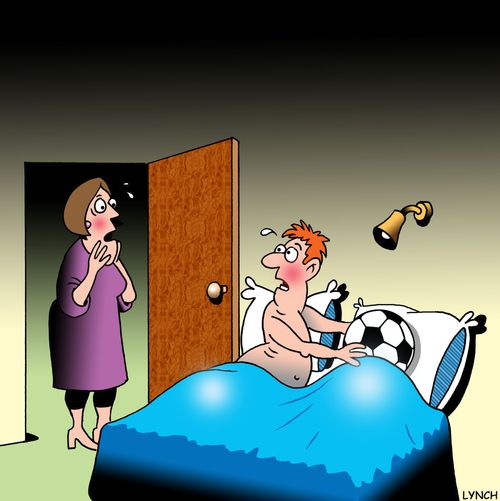 Man caught in bed with football.