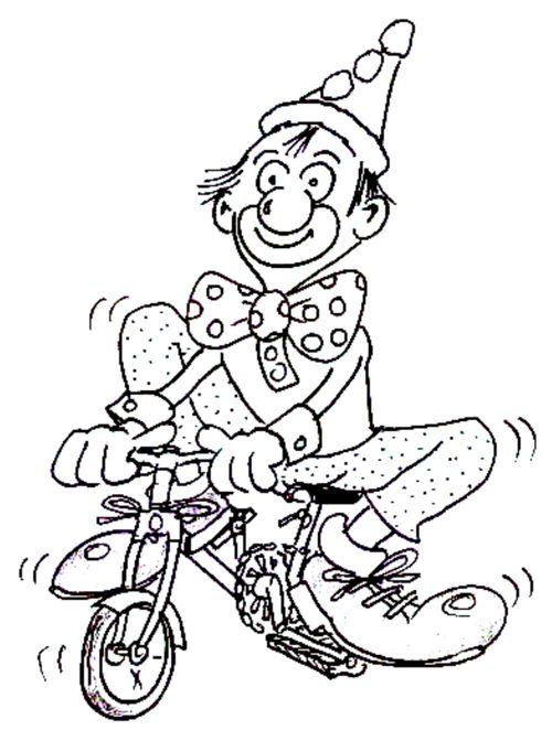 Clown on bike.