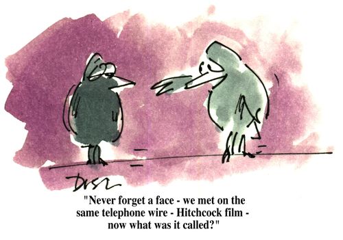 Colour version "Never forget a face-we met on the same telephone wire-Hitchcock film...what was the name?