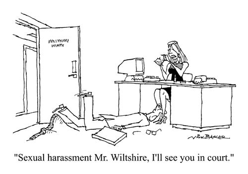 Man falling over - "Sexual harassment Mr Wiltshire, I'll see you in court."