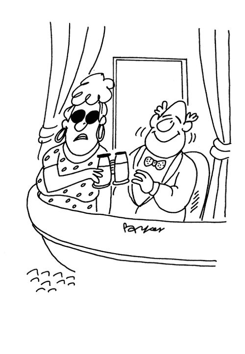 Man playing parctical joke on wife.