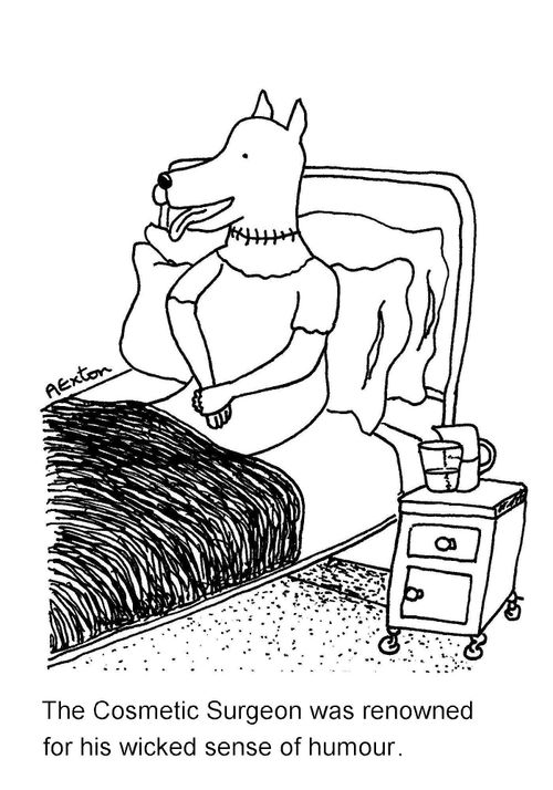 The cosmetic surgeon was renowned for his wicked sense of humour.