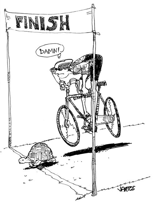 Cyclist Beaten To Finish Line by Tortoise.