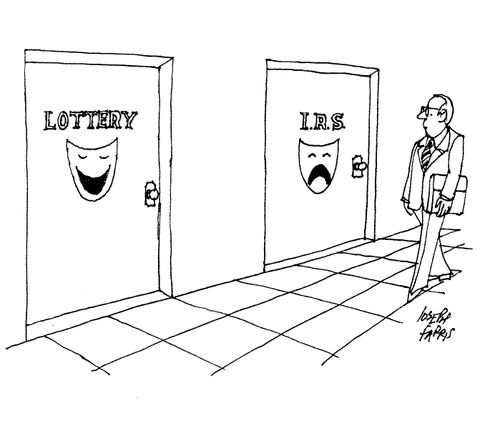 Two Doors Reading 'Lottery' and 'IRS'.