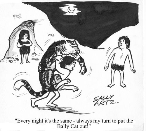 'Every night it's the same - always my turn to put the Bally Cat out!'