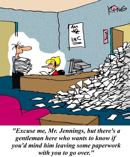 'Excuse me, Mr. Jennings, but there's a gentleman here who wants to know if you'd mind him leaving some paperwork with you to go over.'