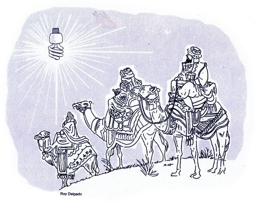 Three wise men following a lightbulb
