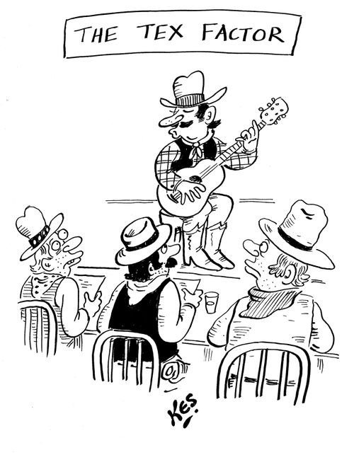 Cowboy sings on talent show called 'The Tex Factor'.