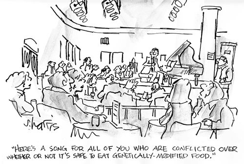'Here's a song for all of you who are conflicted over whether or not it's safe to eat genetically-modified food.'