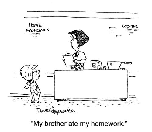 'My brother ate my homework.'