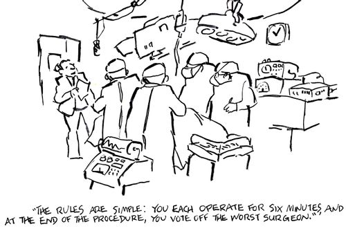 'The rules are simple: you each operate for six minutes, and at the end of the procedure, you vote off the worst surgeon.'