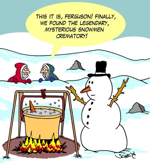 'This it is, Ferguson! Finally, we found the legendary, mysterious snowmen crematory!'