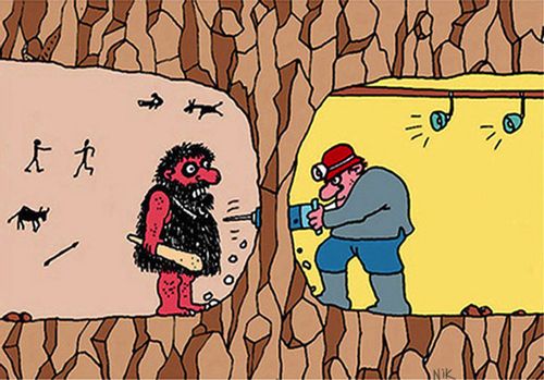 A lost caveman civilization meets the modern world.