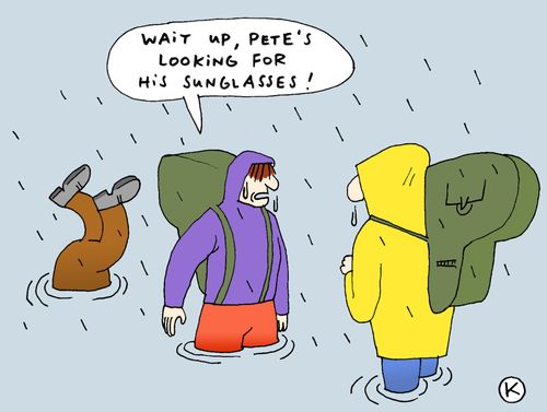 'Wait up, Pete's looking for his sunglasses!'