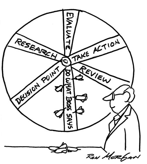Boss directs employees through an action chart.
