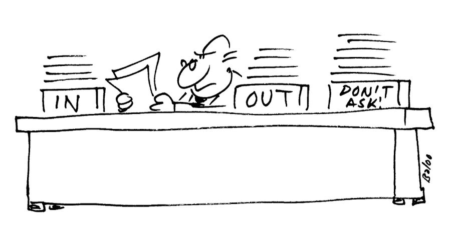 Trays 'IN' 'OUT' and 'Don't ask'