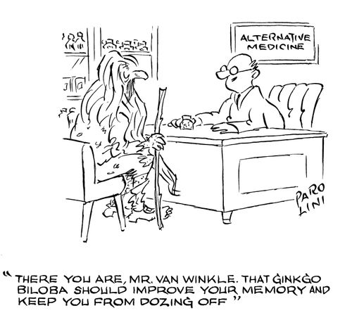 'There you are, Mr. Van Winkle. That Ginkgo Biloba should improve your memory and keep you from dozing off.'