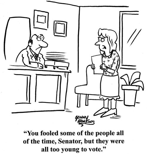 Secretary to boss: 'You fooled some of the people all of the time, Senator, but they were all too young to vote.'