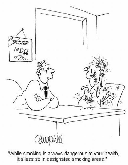 'While smoking is always dangerous to your health, it's less so in designated smoking areas.'