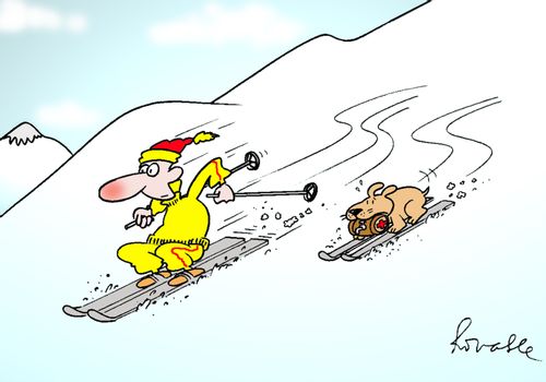 Skier and his dog.