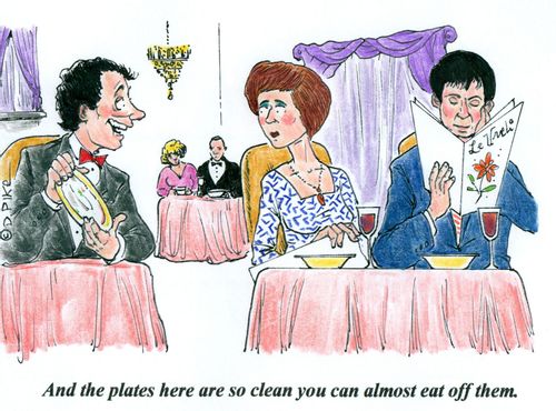 'And the plates here are so clean you can almost eat off them.'