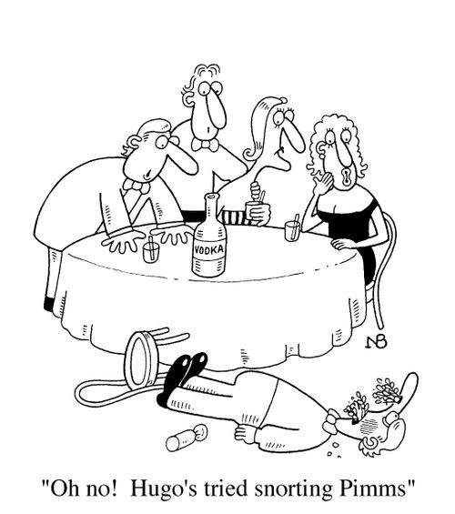 "Oh, no! Hugo's tried snorting Pimms"
