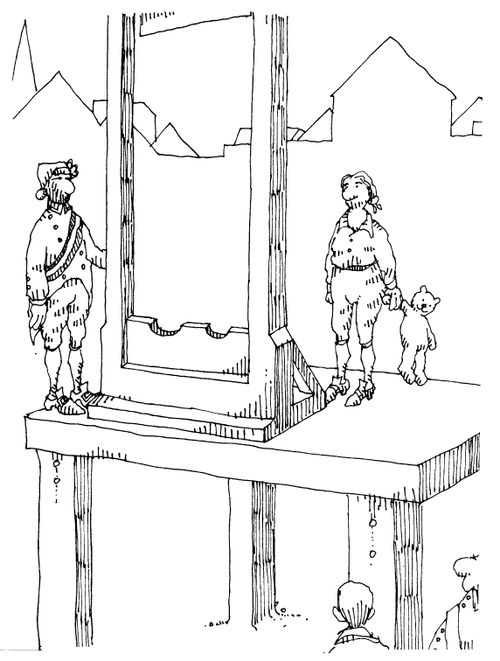 Man for the guillotine has brought a teddy with him for courage.