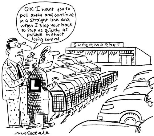 Supermarket trolley driver receives training.