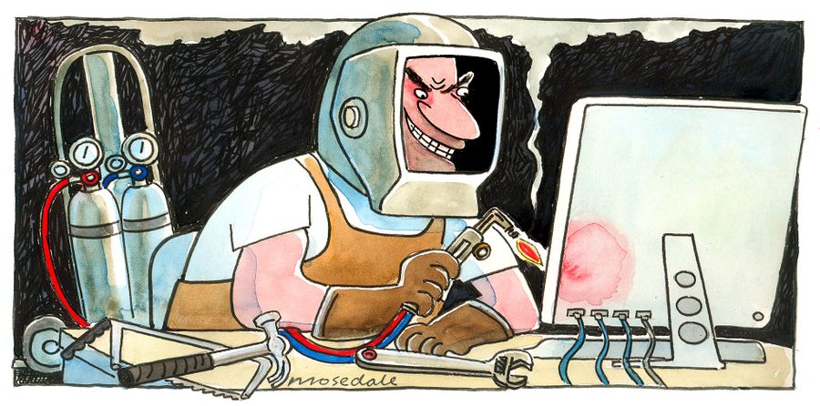 Computer operator welding machine.