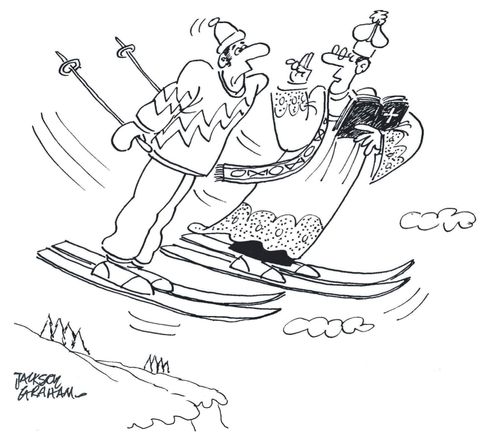 Skier being read last rites.