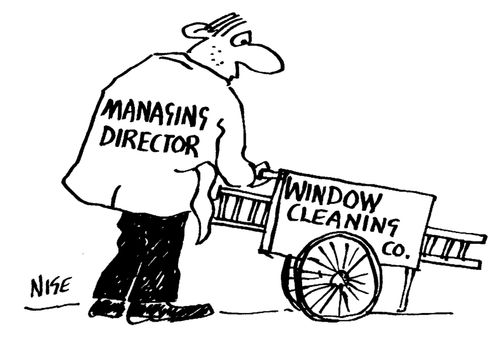 Window Cleaner has 'Managing Director' on his jacket.
